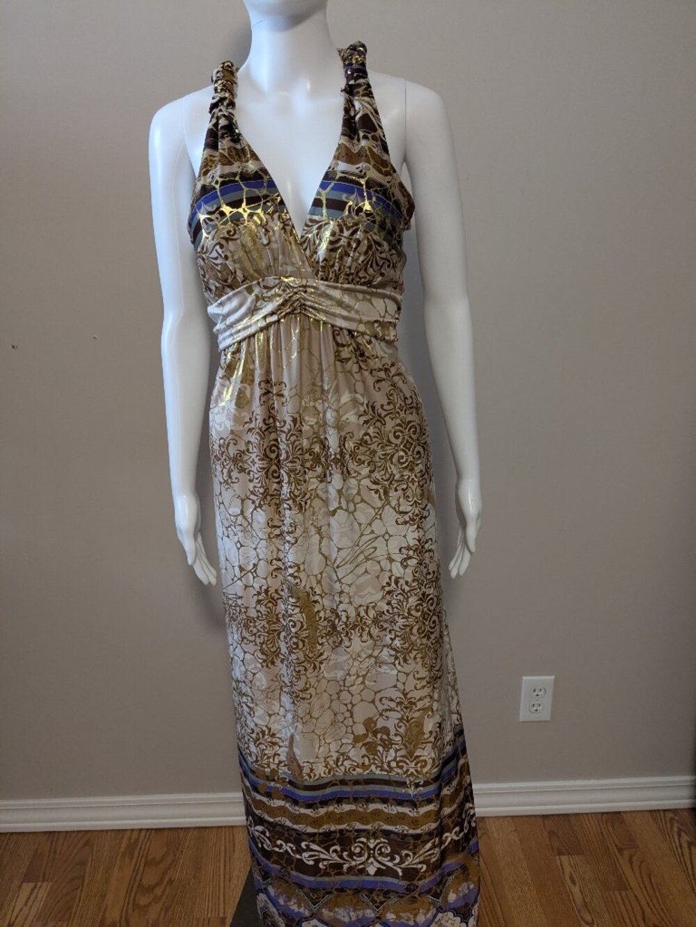Shoreline™ Metallic Boho Halter Maxi Dress – L/XL (NWOT)